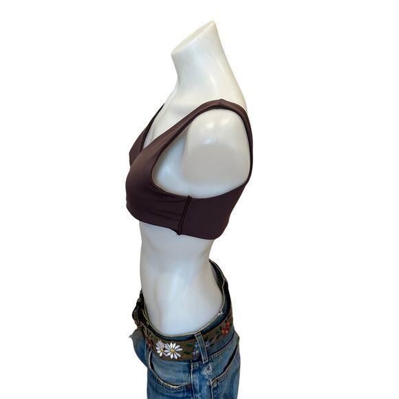 Nubyen Mauve V Neck Wrap Sports Bra Wrap MEDIUM Cut Out Yoga Orchid Soft Revolve - Picture 5 of 9